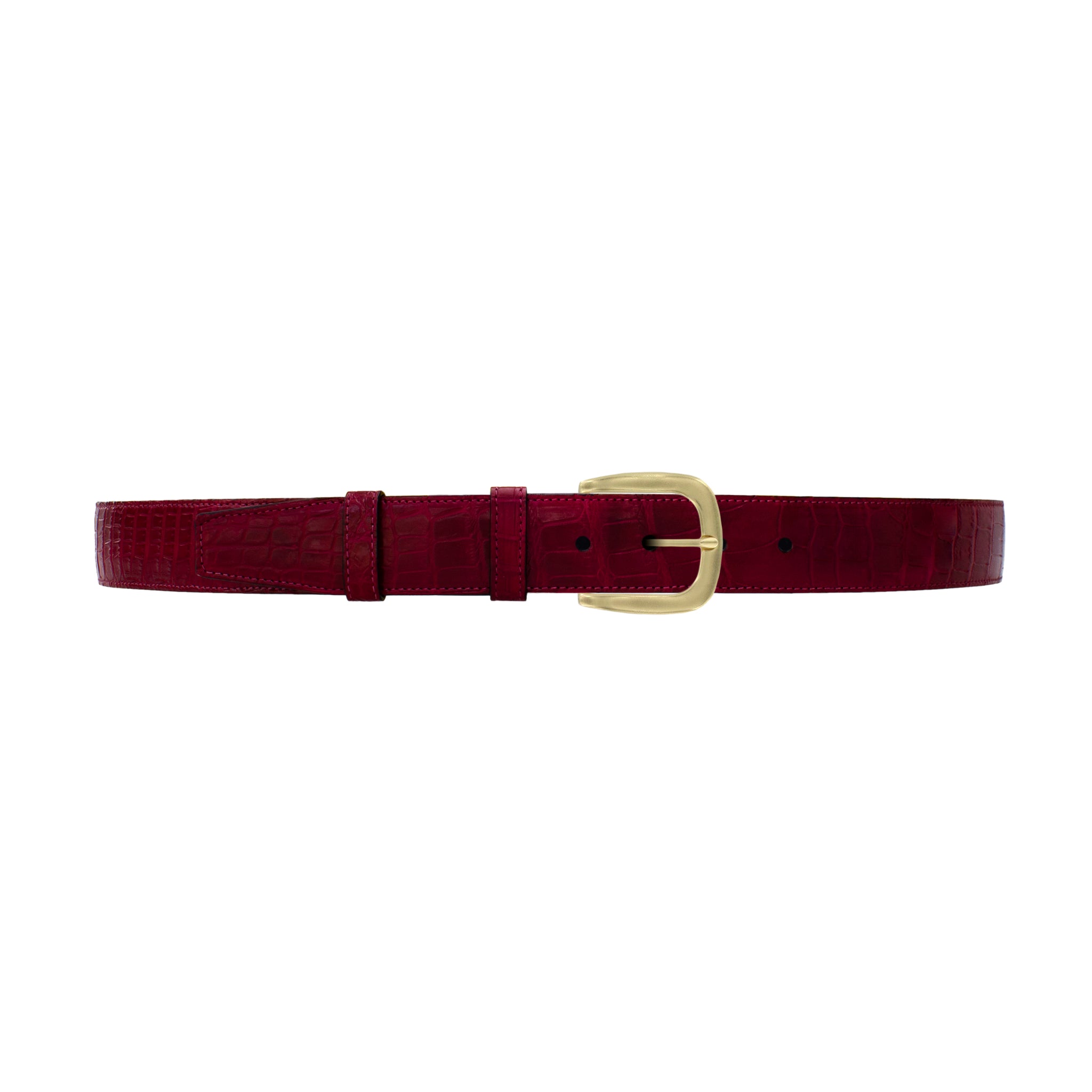 1 1/2" Garnet Seasonal Belt with Oxford Cocktail Buckle in Brass
