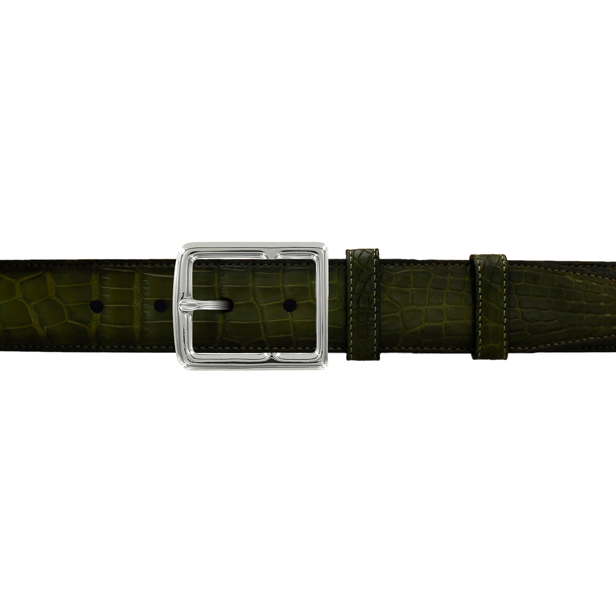 1 1/2" Olive Patina Belt with Crawford Casual Buckle in Polished Nickel