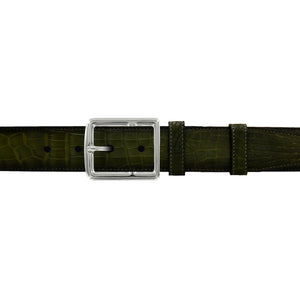 1 1/2" Olive Patina Belt with Crawford Casual Buckle in Polished Nickel