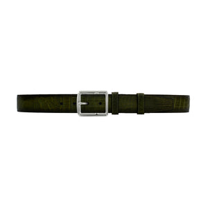 1 1/2" Olive Patina Belt with Crawford Casual Buckle in Polished Nickel