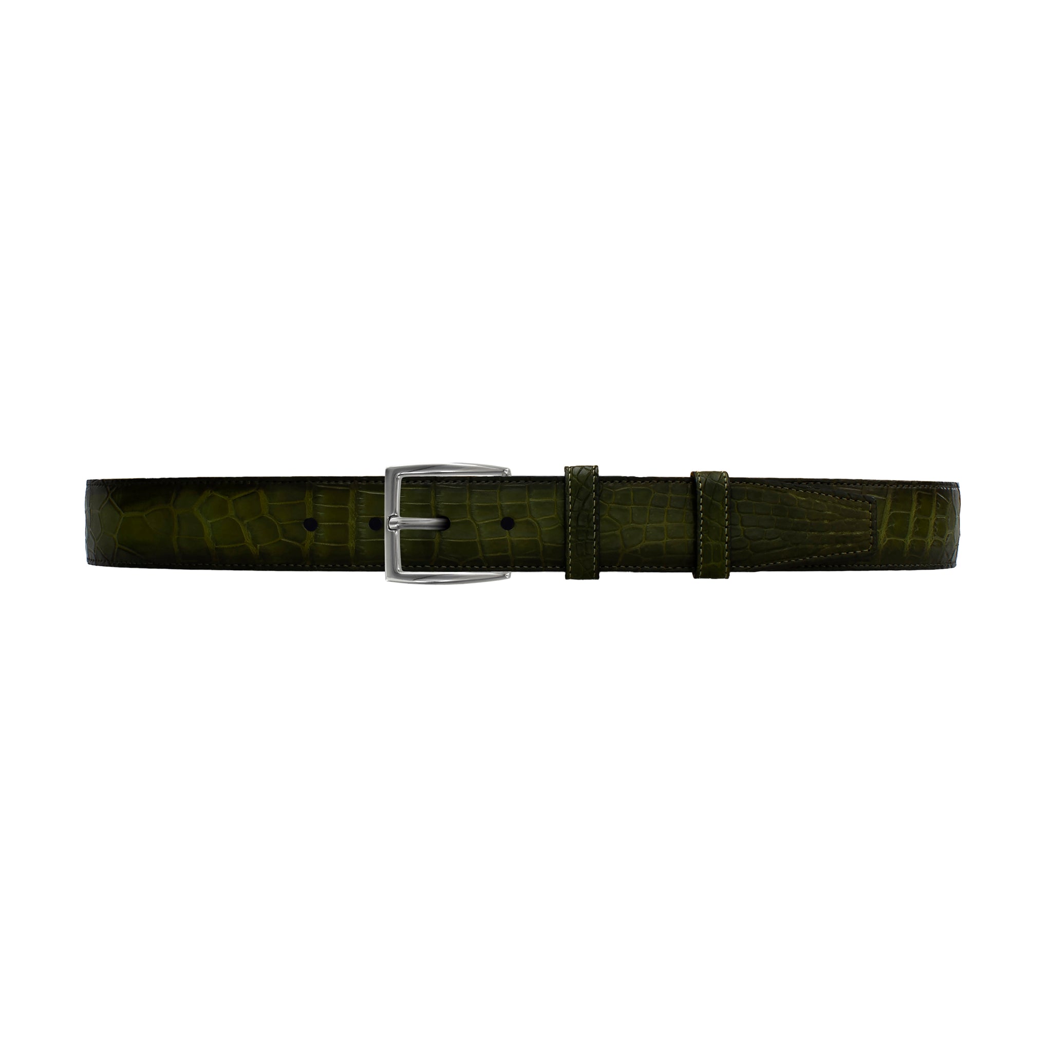 1 1/2" Olive Patina Belt with Winston Dress Buckle in Polished Nickel