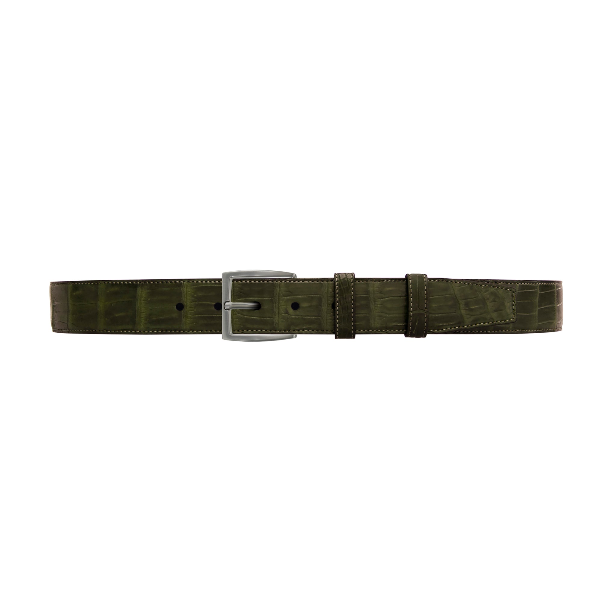 1 1/2" Olive Seasonal Belt with Winston Dress Buckle in Matt Nickel