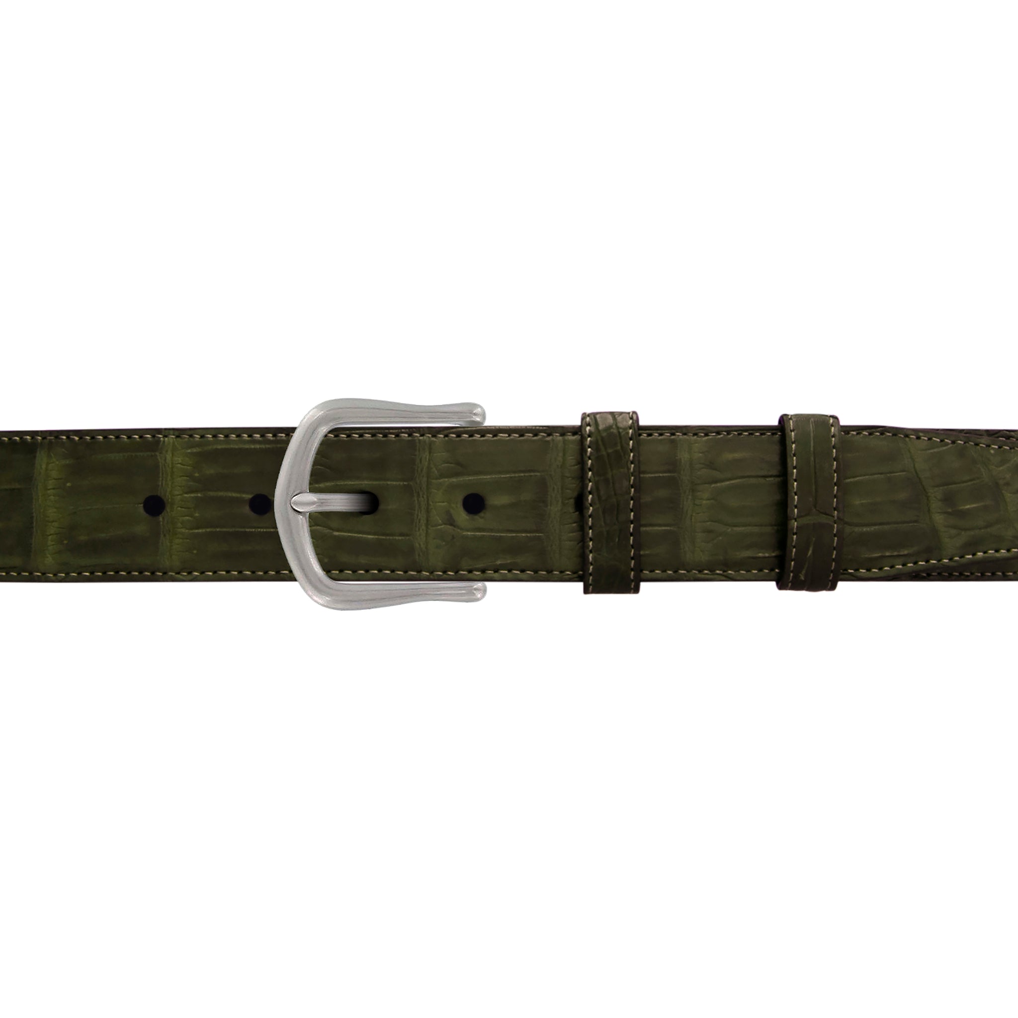 1 1/2" Olive Seasonal Belt with Derby Cocktail Buckle in Matt Nickel