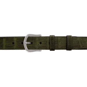 1 1/2" Olive Seasonal Belt with Derby Cocktail Buckle in Matt Nickel