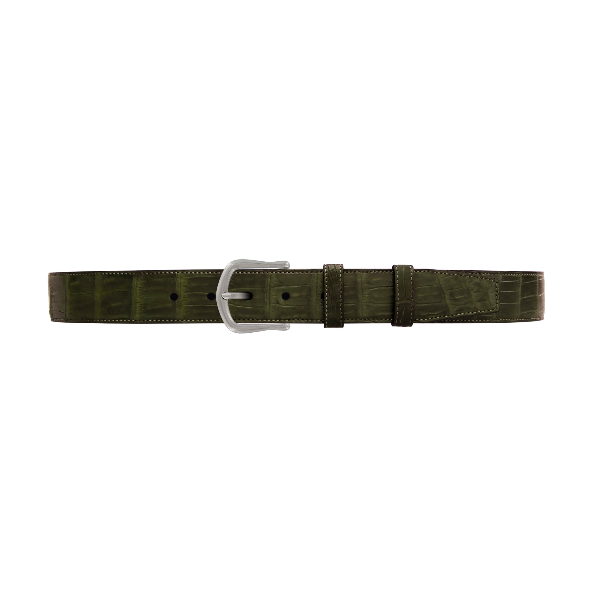 1 1/2" Olive Seasonal Belt with Derby Cocktail Buckle in Matt Nickel