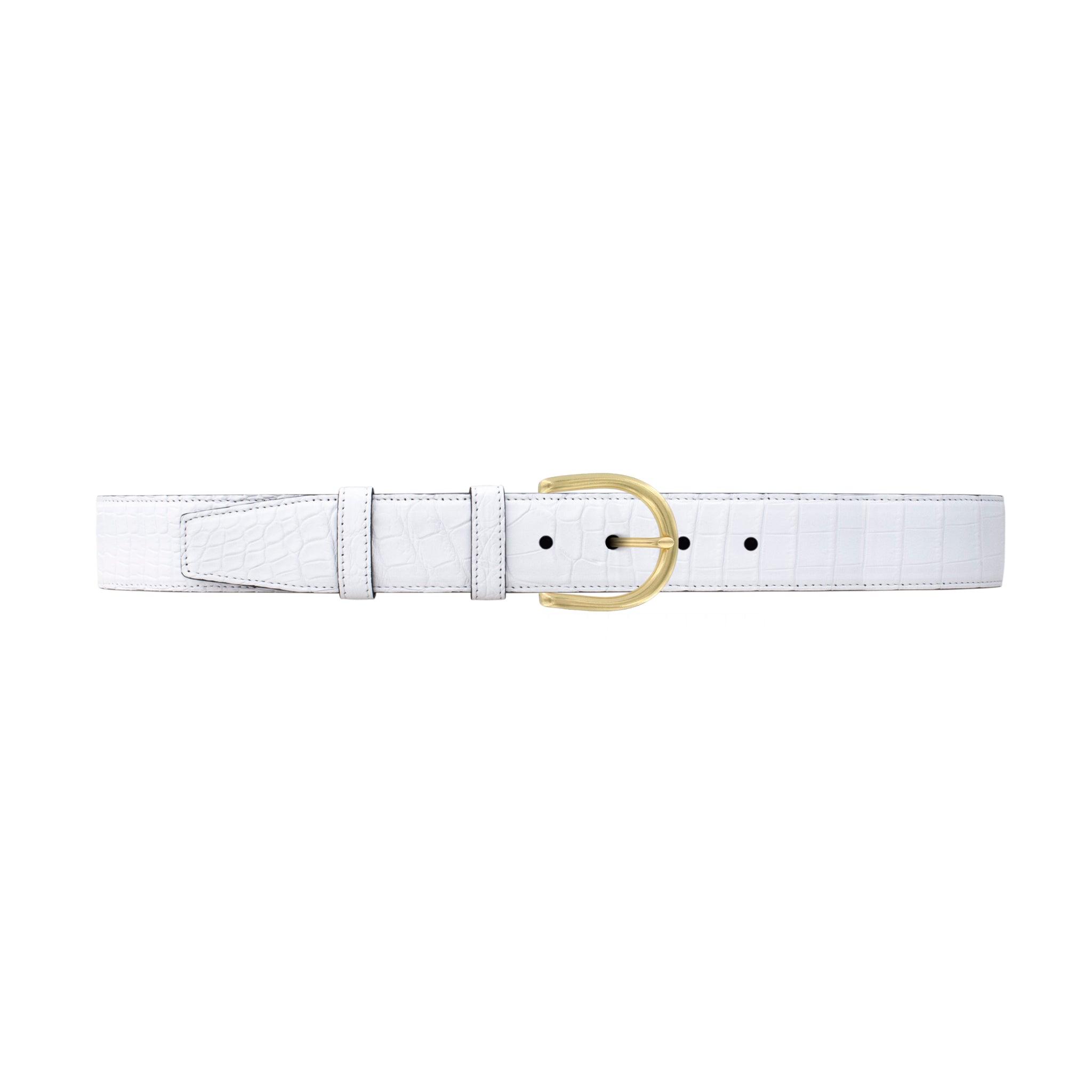1 12" White Classic Belt with Denver Casual Buckle in Brass