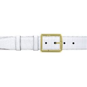 1 1/2" White Classic Belt with Crawford Casual Buckle in Brass