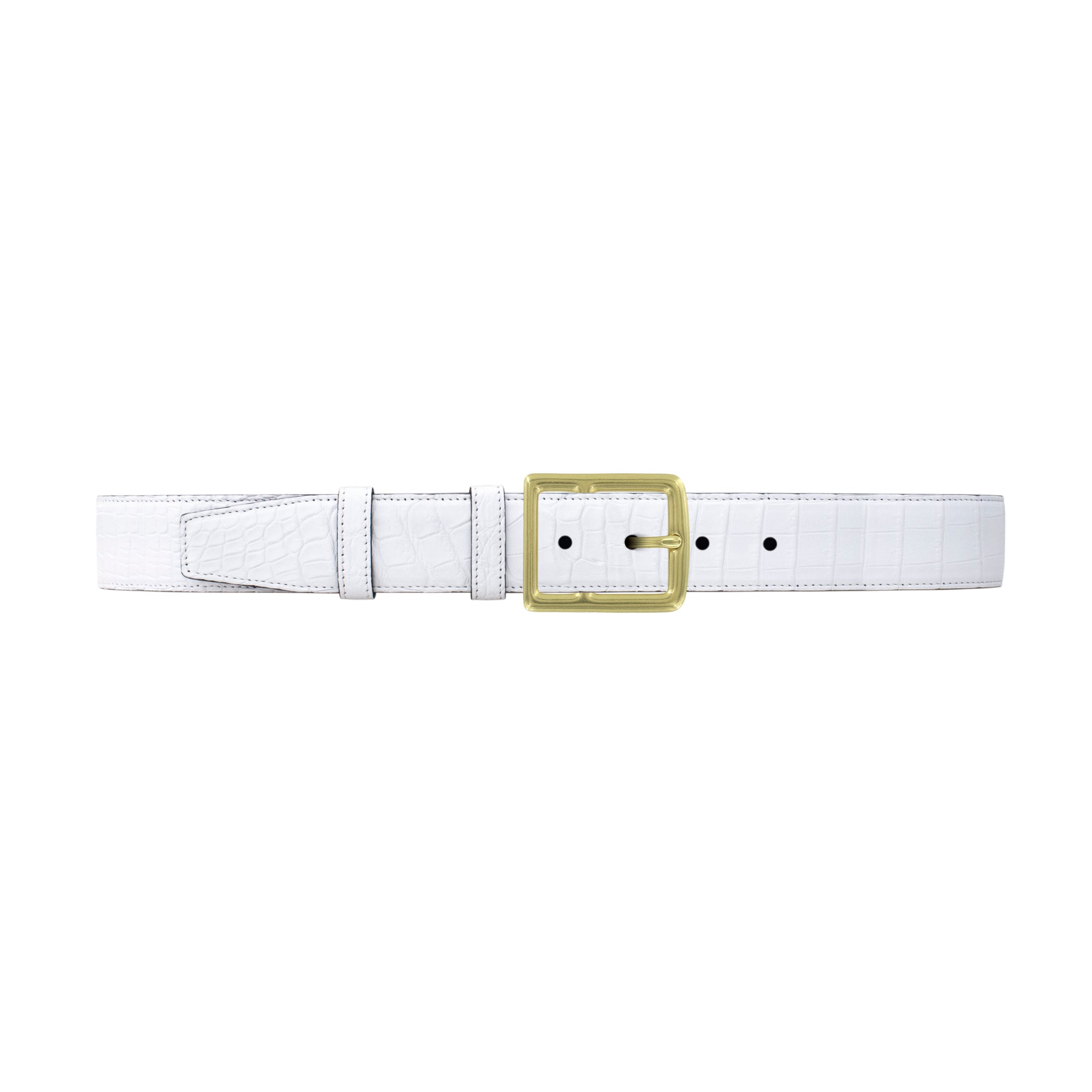 1 1/2" White Classic Belt with Crawford Casual Buckle in Brass