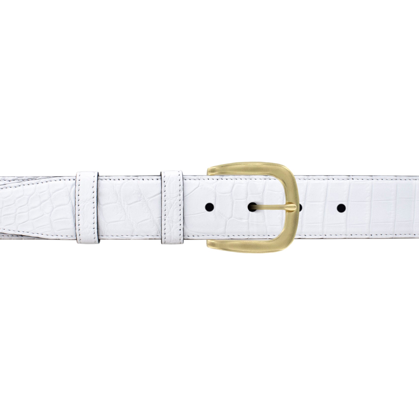 1 1/2" White Classic Belt with Oxford Cocktail Buckle in Brass