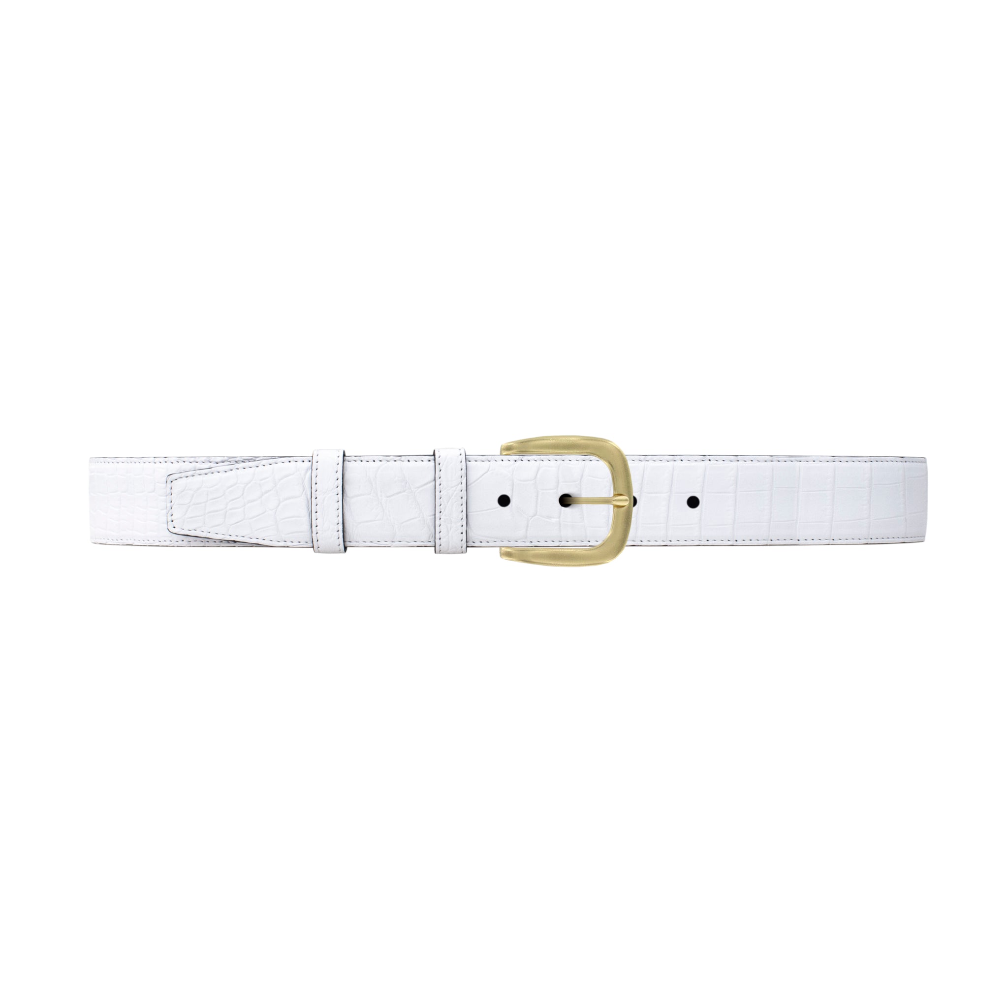 1 1/2" White Classic Belt with Oxford Cocktail Buckle in Brass