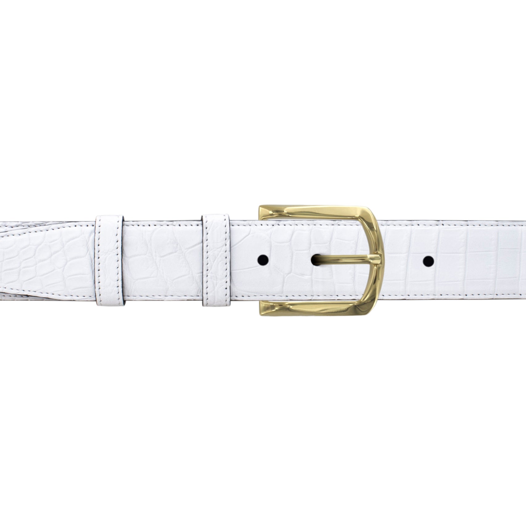 1 1/2"  White Classic Belt with Sutton Dress Buckle in Brass