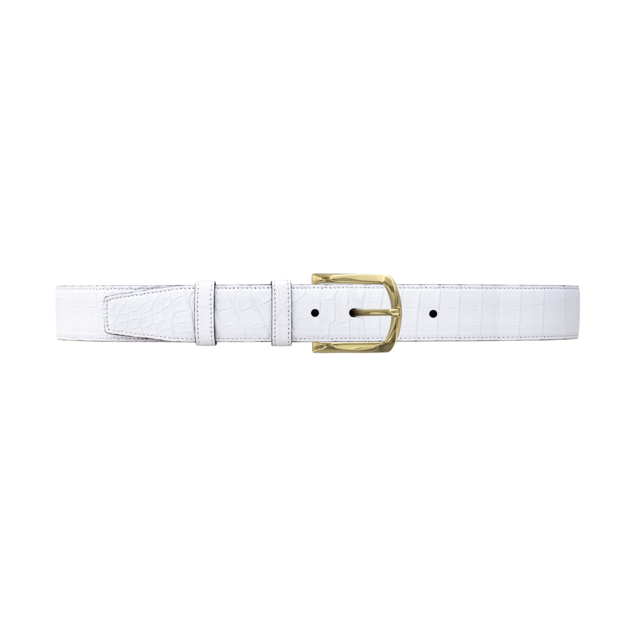 1 1/2"  White Classic Belt with Sutton Dress Buckle in Brass