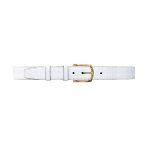 1 1/2"  White Classic Belt with Sutton Dress Buckle in Brass