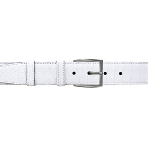 1 1/2" White Classic Belt with Winston Dress Buckle in Polished Nickel