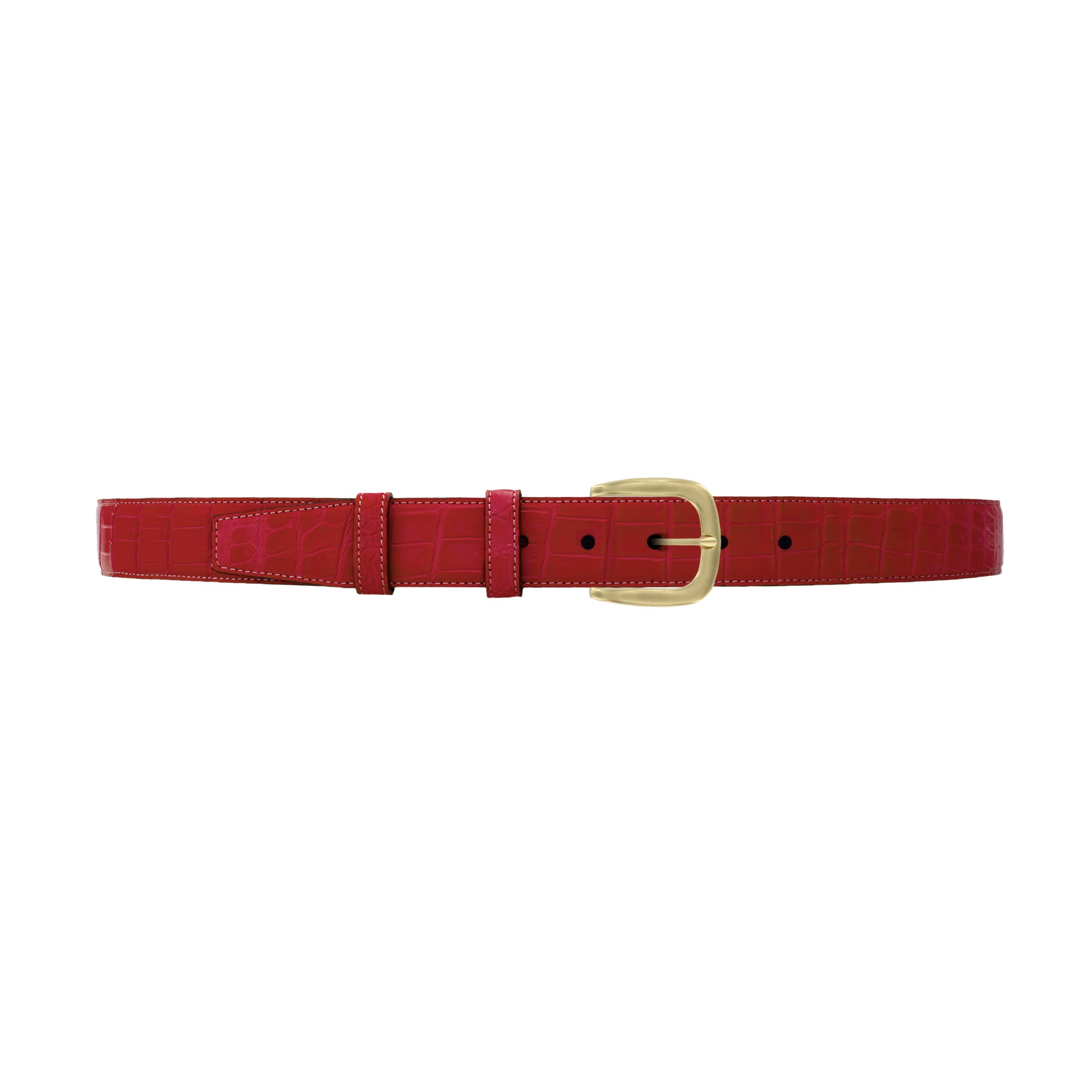 1 1/4" Cherry Seasonal Belt with Oxford Cocktail Buckle in Brass