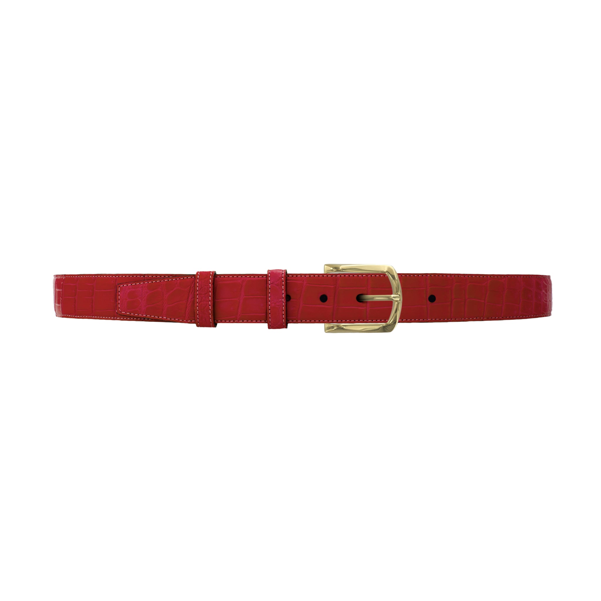 1 1/4" Cherry Seasonal Belt with Sutton Dress Buckle in Brass