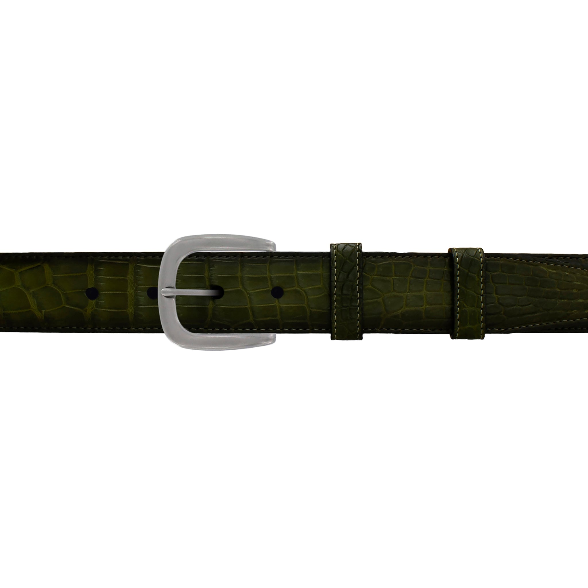 1 1/4" Olive Patina Belt with Oxford Cocktail Buckle in Matt Nickel