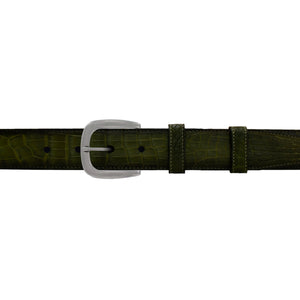 1 1/4" Olive Patina Belt with Oxford Cocktail Buckle in Matt Nickel
