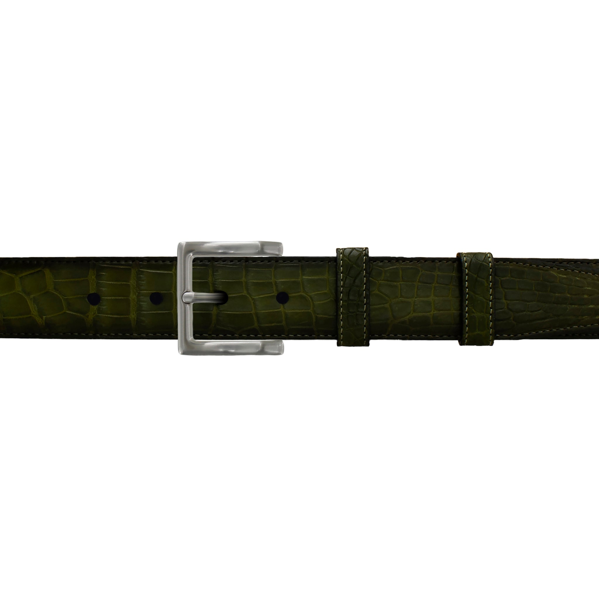 1 1/4" Olive Patina Belt with Regis Dress Buckle in Matt Nickel