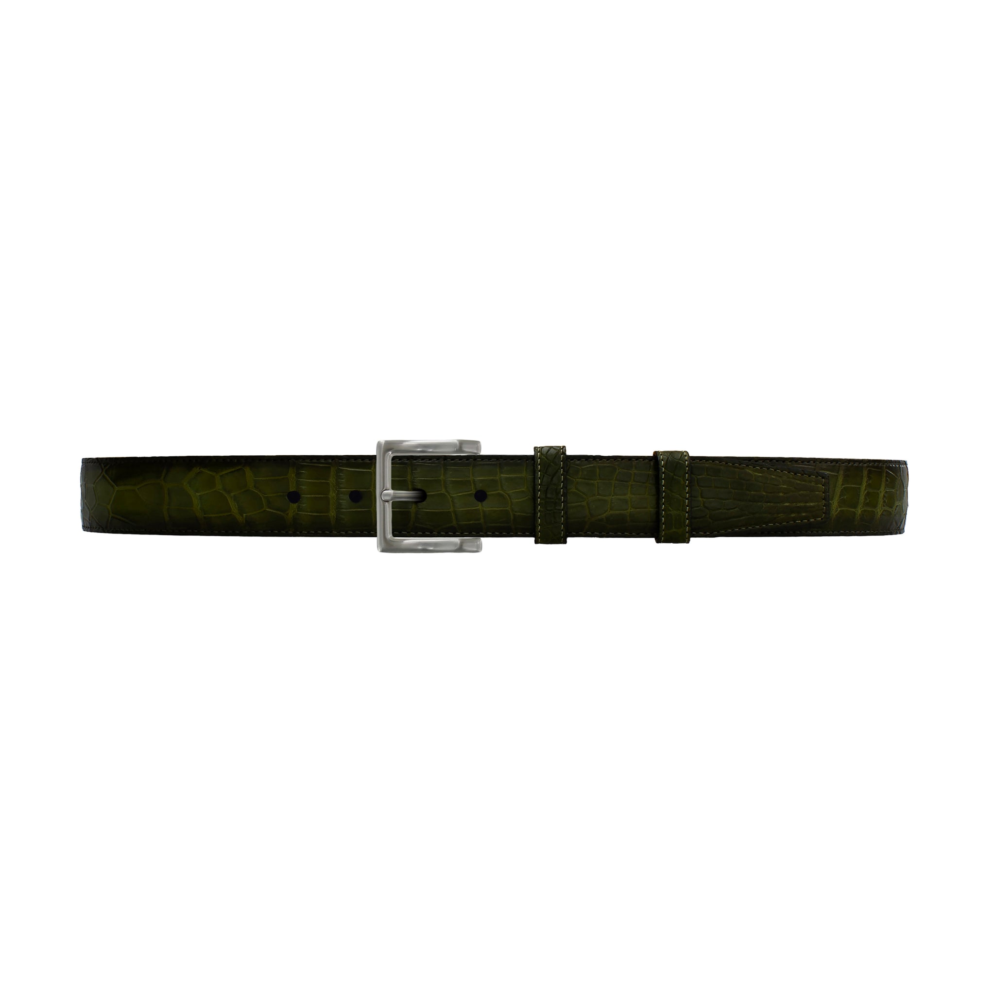 1 1/4" Olive Patina Belt with Regis Dress Buckle in Matt Nickel