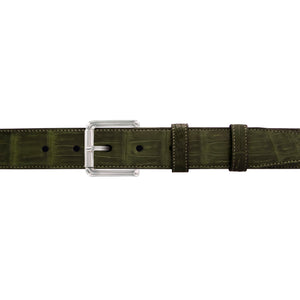 1 1/4" Olive Seasonal Belt with Winston Dress Buckle in Polished Nickel