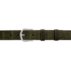 1 1/4" Olive Seasonal Belt with Derby Cocktail Buckle in Polished Nickel