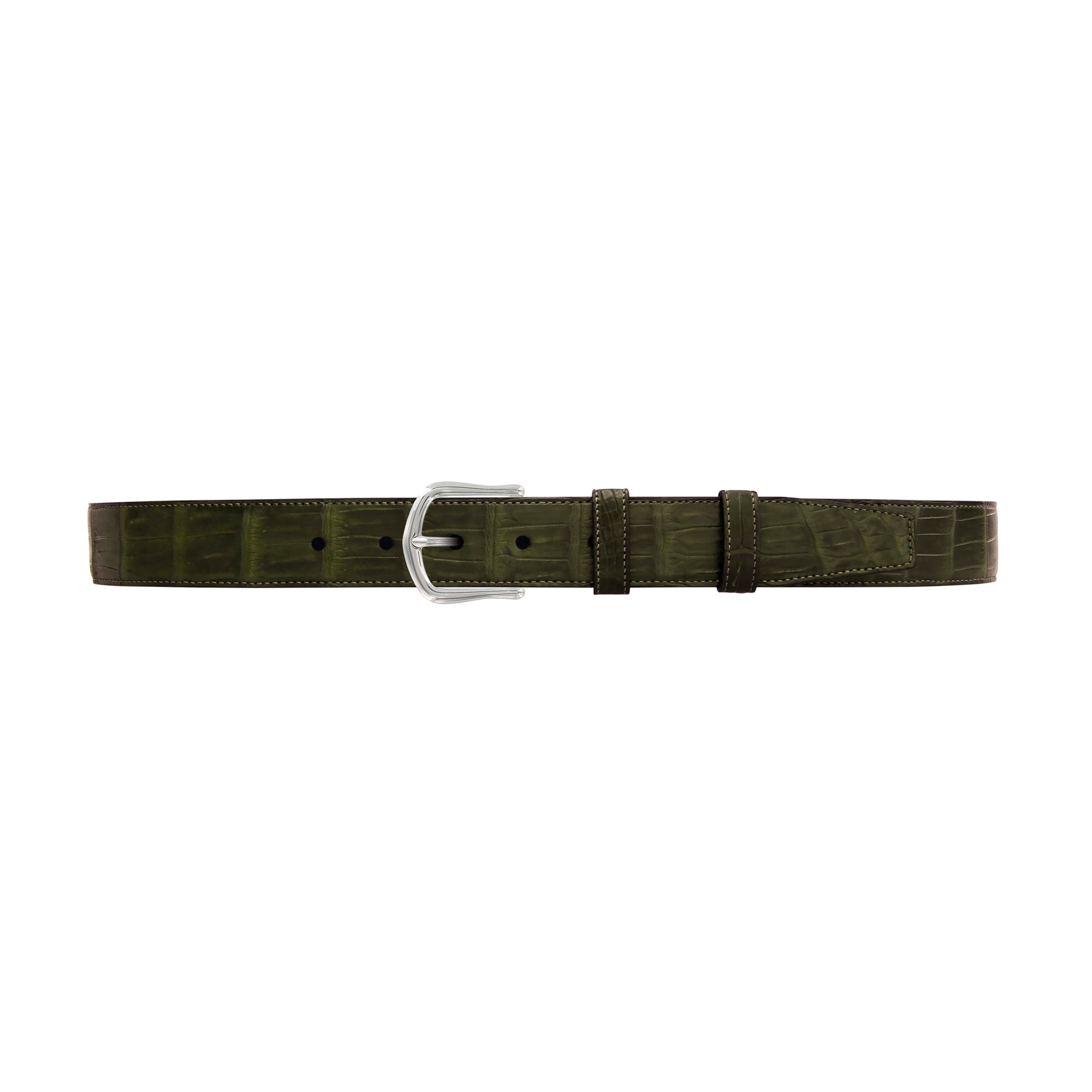 1 1/4" Olive Seasonal Belt with Derby Cocktail Buckle in Polished Nickel