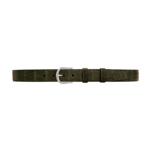 1 1/4" Olive Seasonal Belt with Derby Cocktail Buckle in Polished Nickel