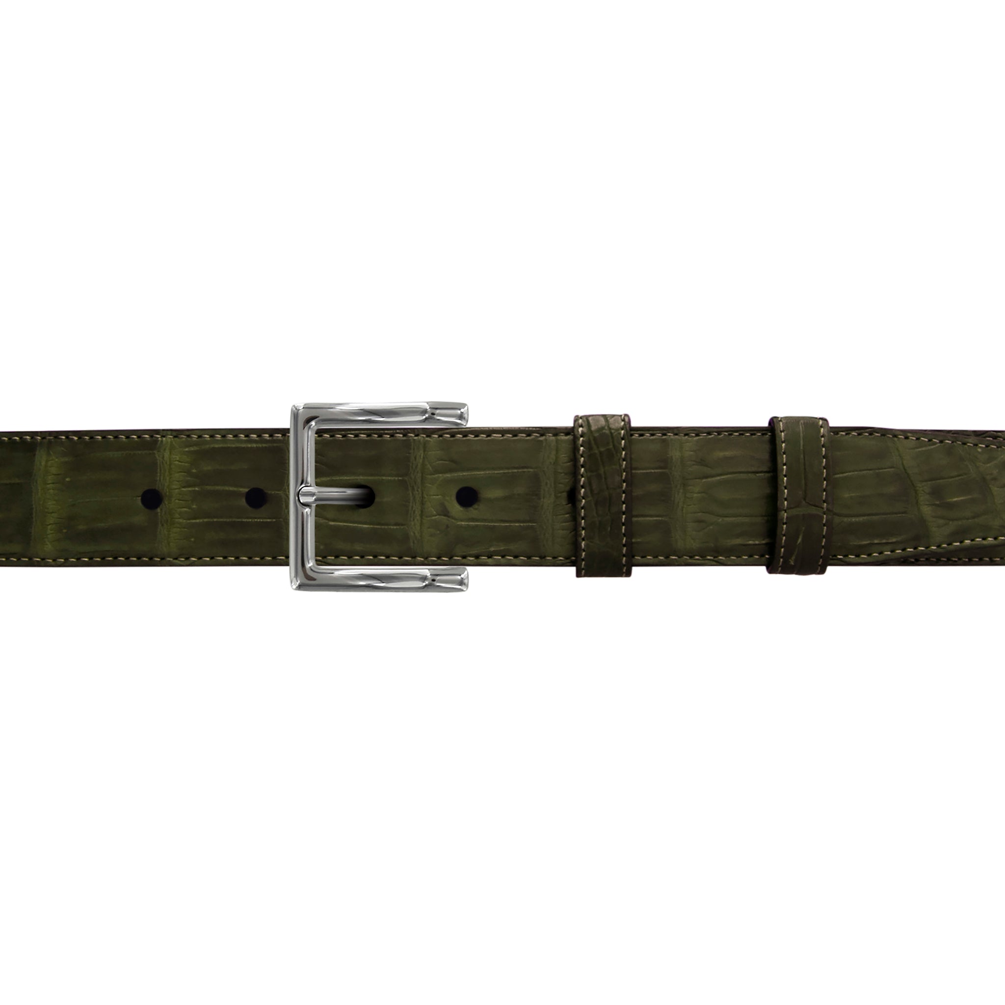 1 1/4" Olive Seasonal Belt With Regis Dress Buckle in Polished Nickel