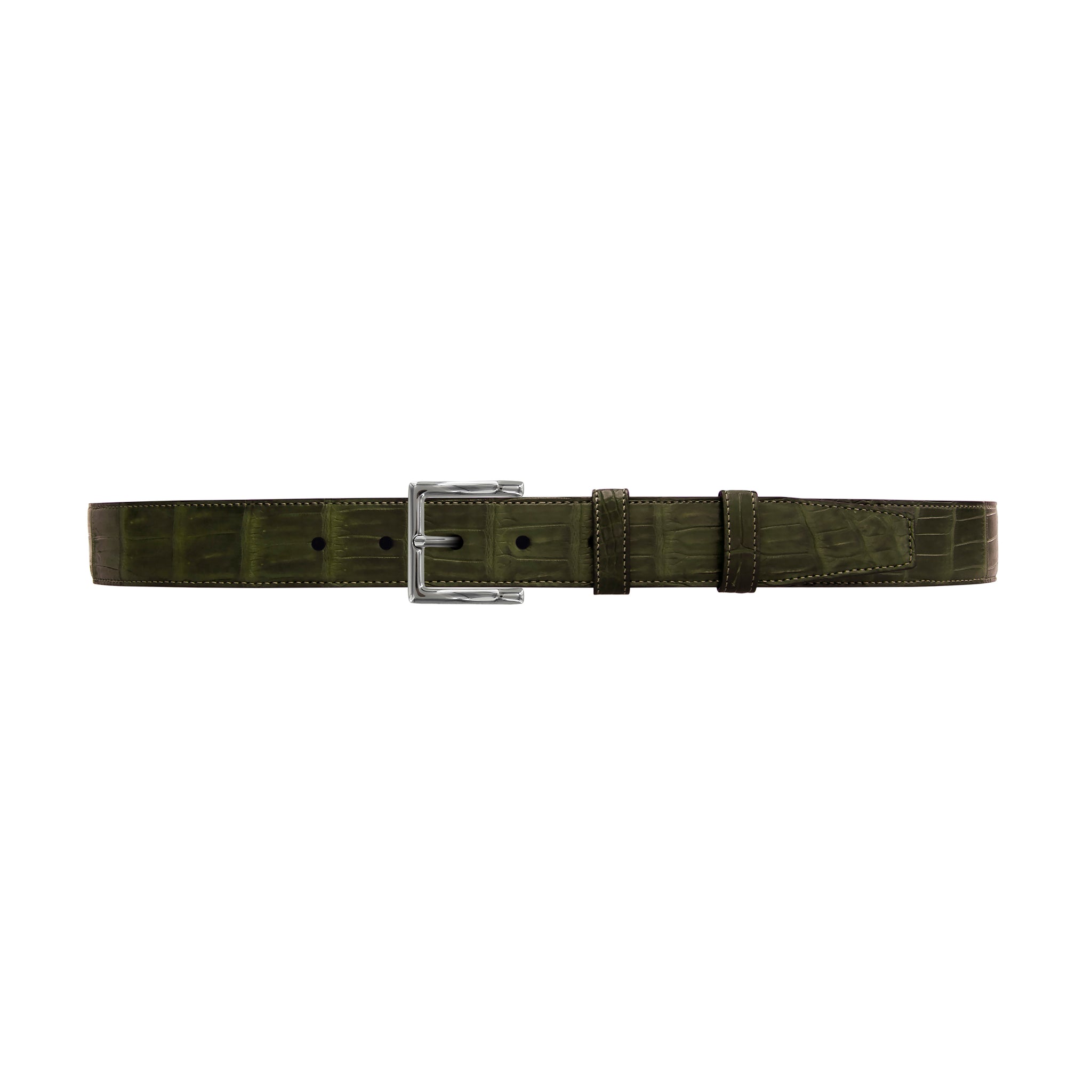 1 1/4" Olive Seasonal Belt With Regis Dress Buckle in Polished Nickel