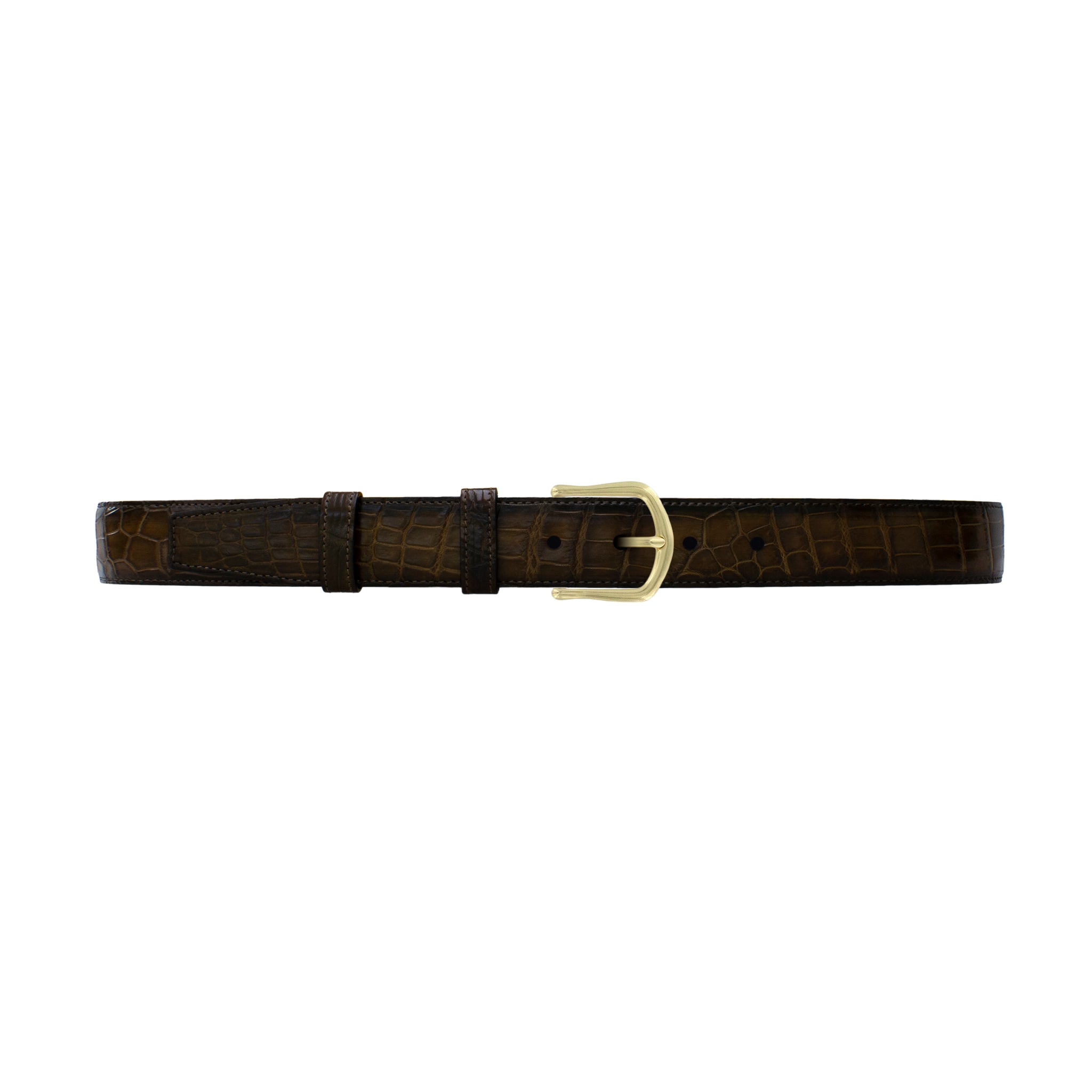 1 1/4" Walnut Patina Belt with Derby Cocktail Buckle in Brass