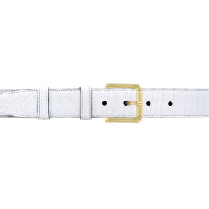 1 1/4" White Classic Belt with Austin Casual Buckle in Brass