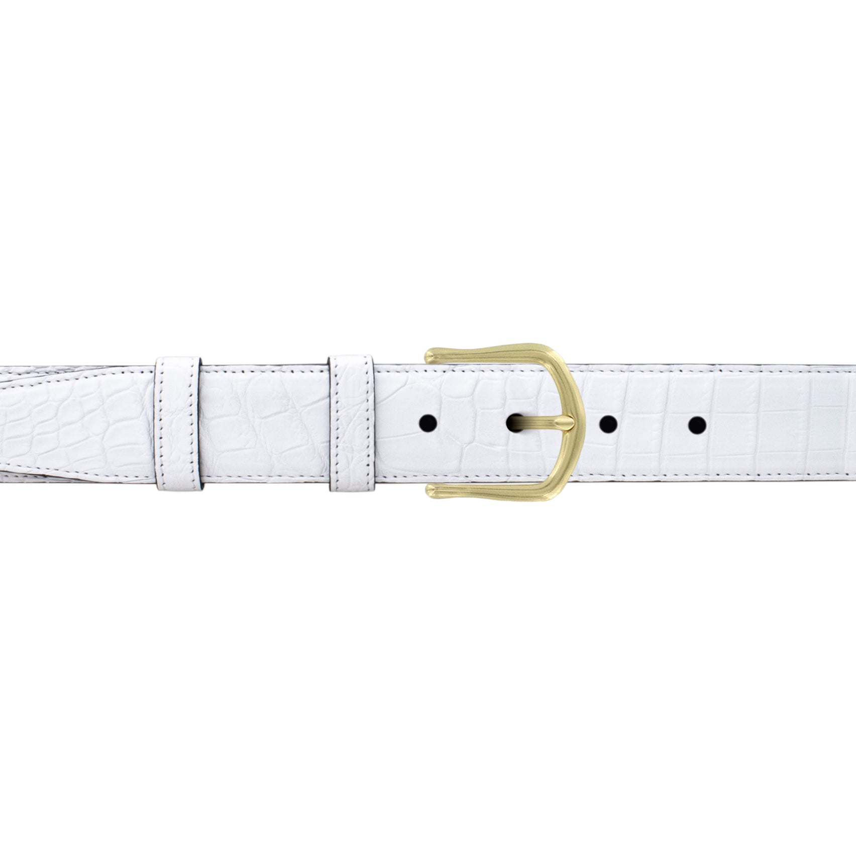 1 1/4" White Classic Belt with Derby Cocktail Buckle in Brass