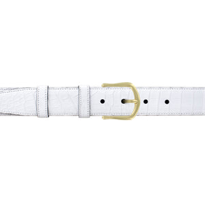 1 1/4" White Classic Belt with Derby Cocktail Buckle in Brass