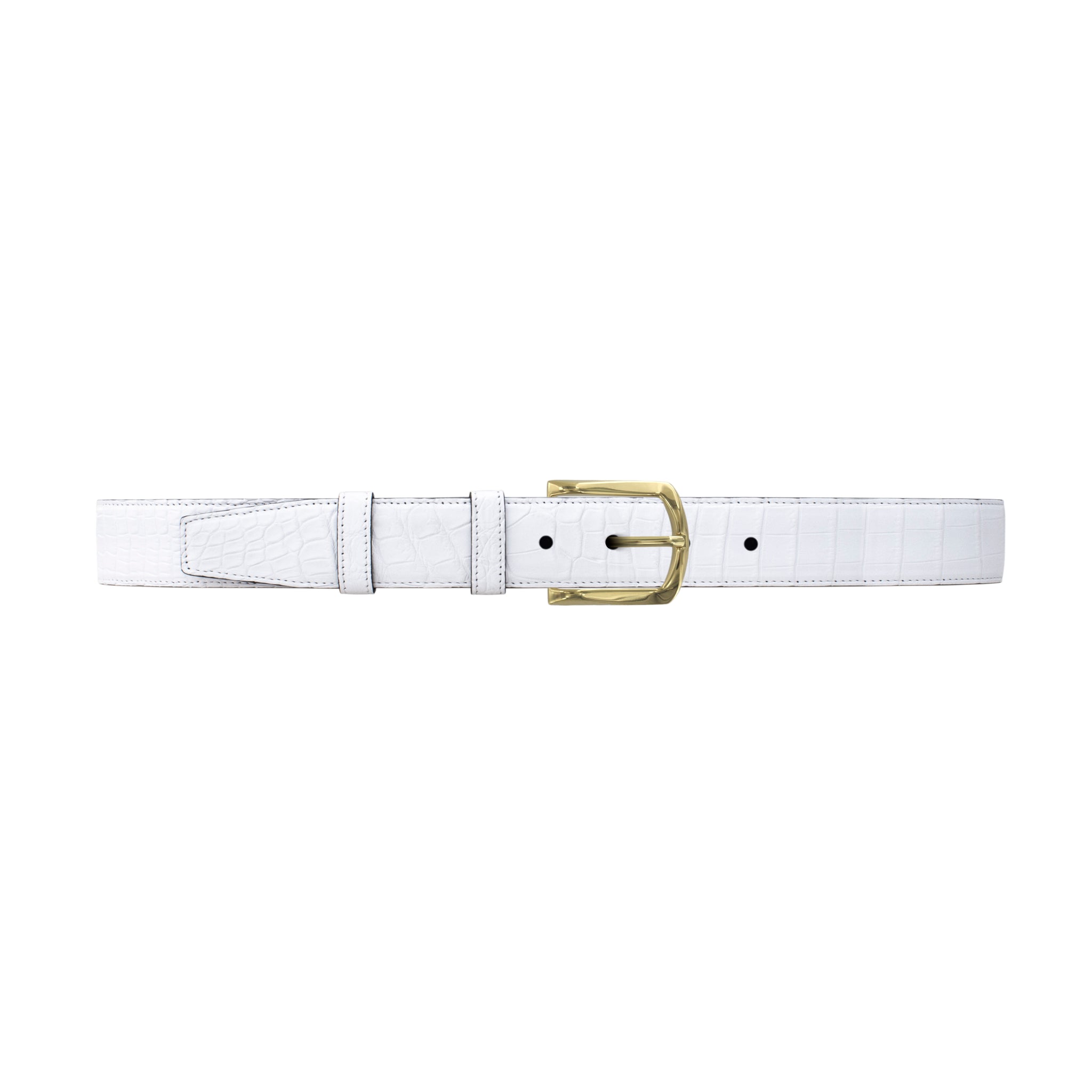 1 1/4" White Classic Belt with Sutton Dress Buckle in Brass