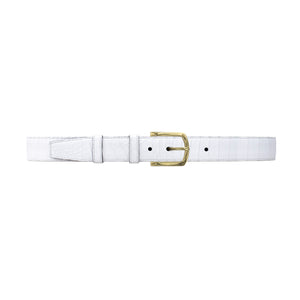 1 1/4" White Classic Belt with Sutton Dress Buckle in Brass