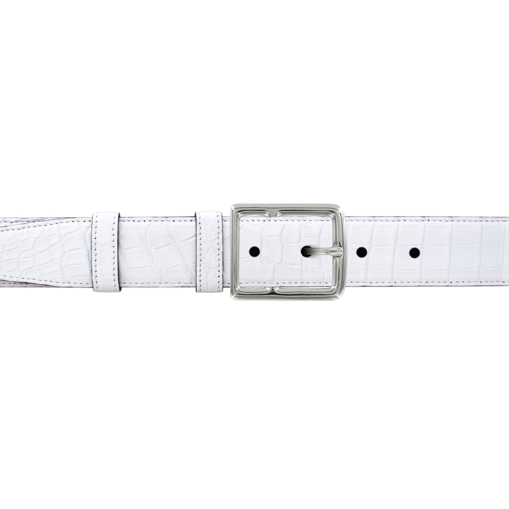 1 1/4" White Classic Belt with Crawford Casual Buckle in Polished Nickel