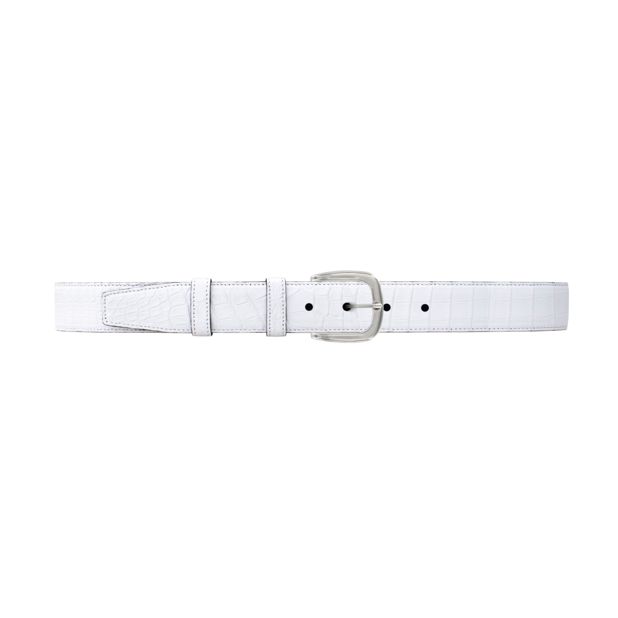 1 1/4" White Classic Belt with Oxford Cocktail Buckle in Polished Nickel