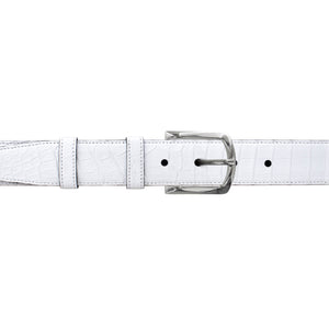 1 1/4" White Classic Belt with Sutton Dress Buckle in Polished Nickel