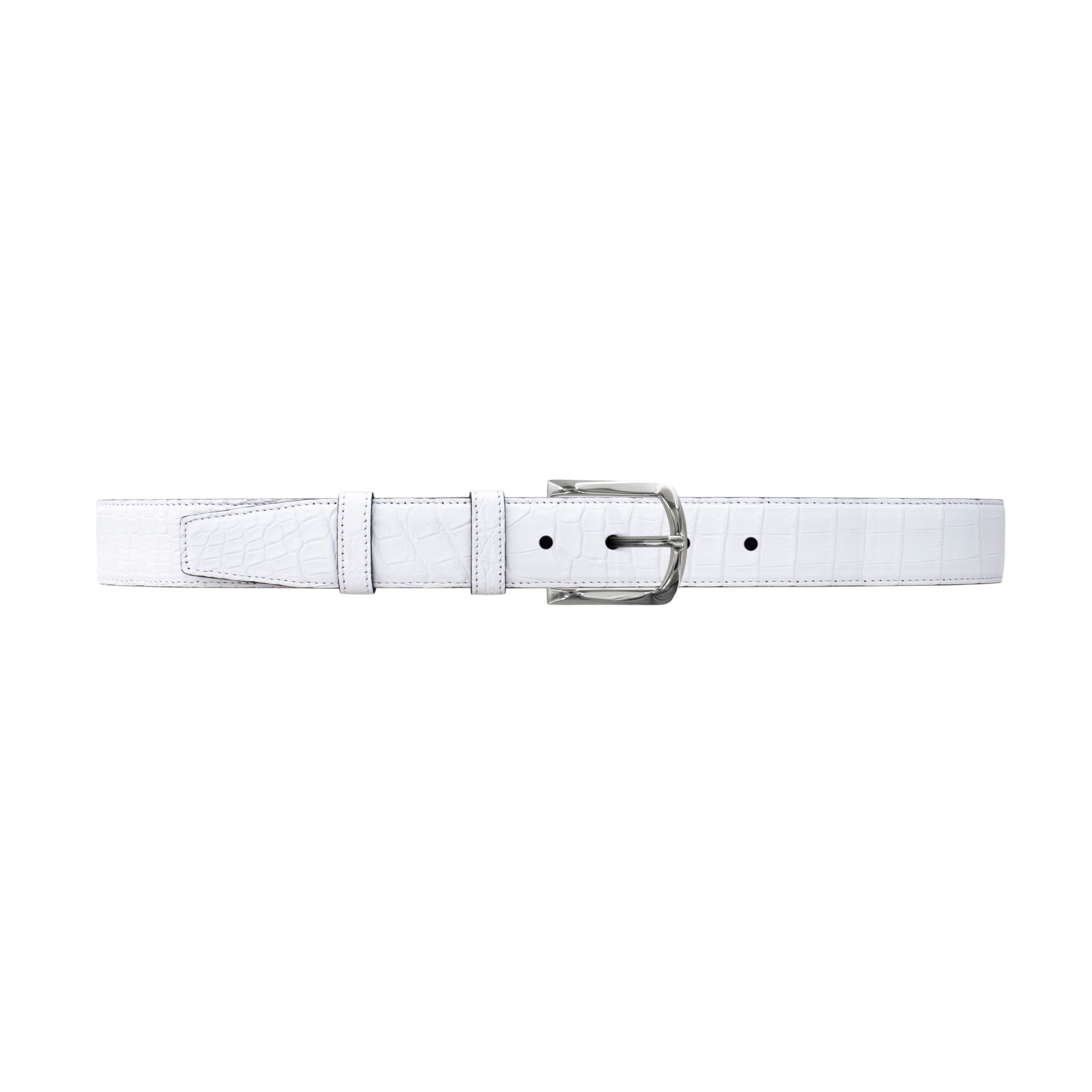 1 1/4" White Classic Belt with Sutton Dress Buckle in Polished Nickel