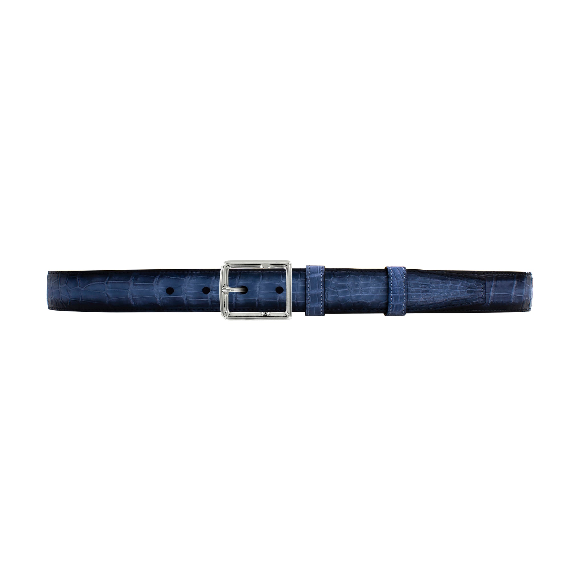 1" Azure Patina Belt with Crawford Casual Buckle in Polished Nickel
