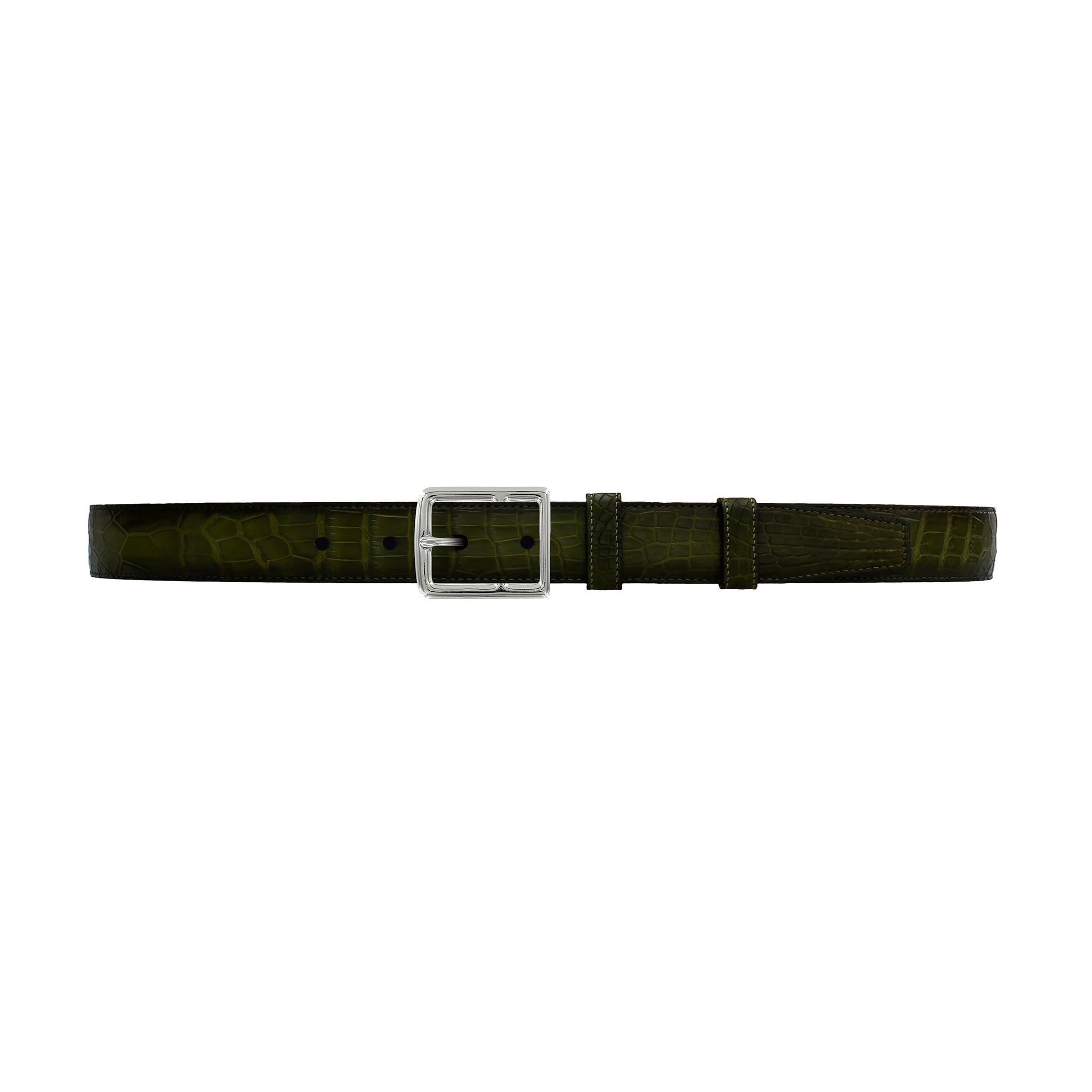 1" Olive Patina Belt with Crawford Casual Buckle in Polished Nickel