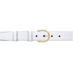 1" White Classic Belt with Denver Casual Buckle in Brass