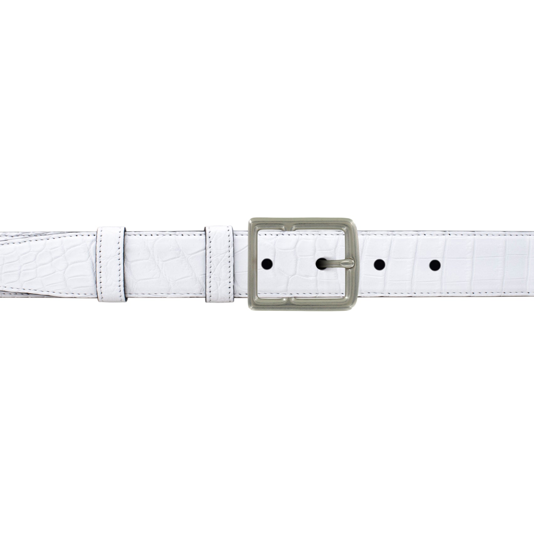 1" White Classic Belt with Crawford Casual Buckle in Matt Nickel