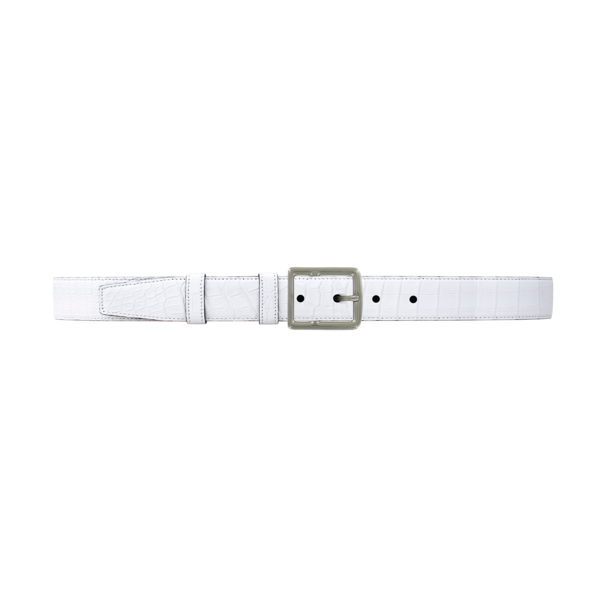 1" White Classic Belt with Crawford Casual Buckle in Matt Nickel