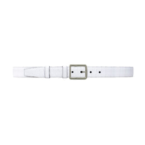 1" White Classic Belt with Crawford Casual Buckle in Matt Nickel