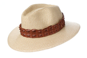 Crocodile Hat Band - Cognac