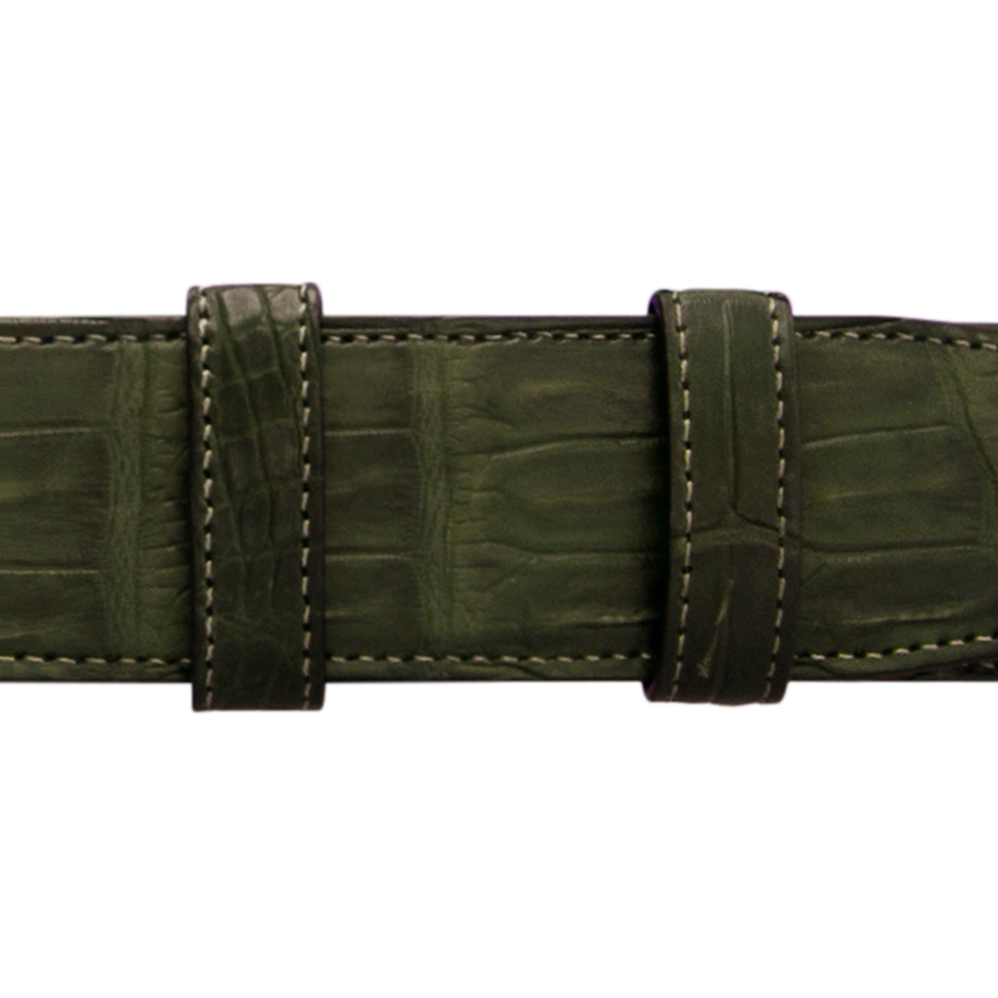 1 1/4" Olive Seasonal Belt with Derby Cocktail Buckle in Polished Nickel