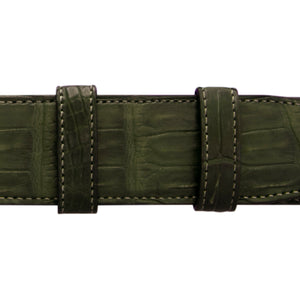 1 1/4" Olive Seasonal Belt with Derby Cocktail Buckle in Polished Nickel