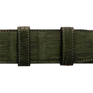 1 1/4" Olive Seasonal Belt With Regis Dress Buckle in Polished Nickel